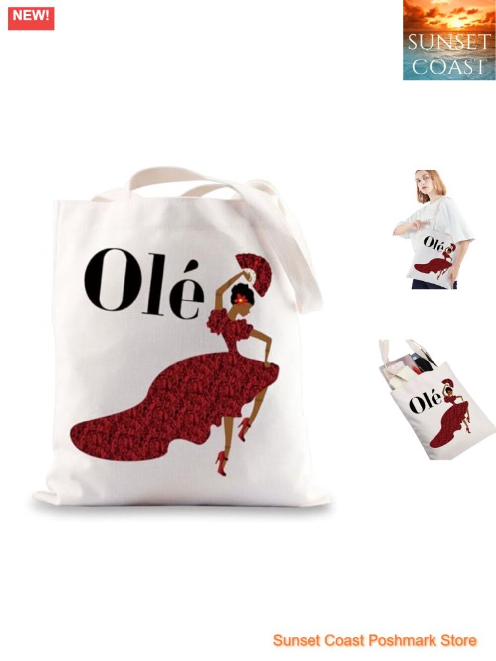 Flamenco Dancer Tote Bag Waterproof Cotton Shoulder Bag Spanish Dance Gift